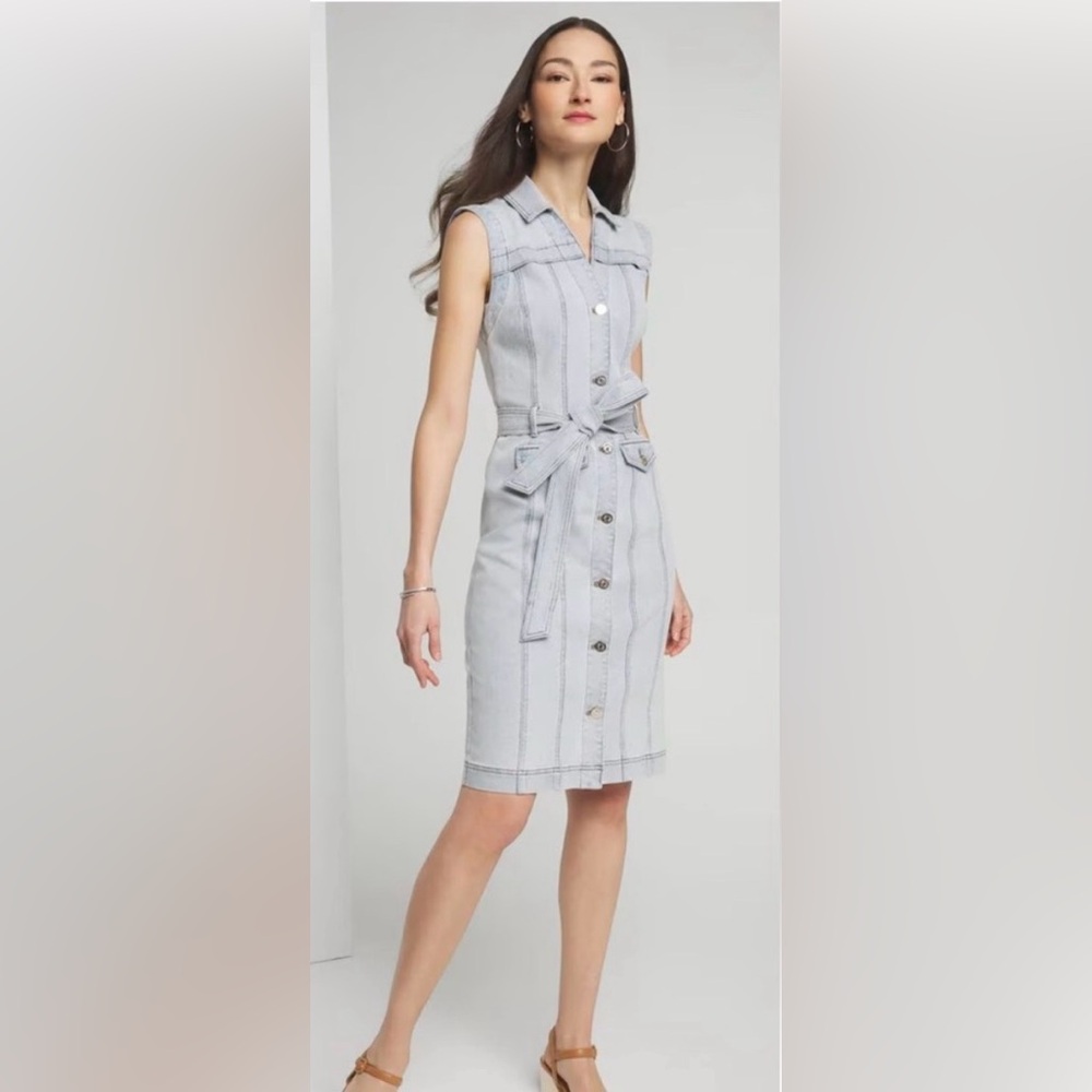 White House black market Size 12 large Sleeveless Denim Button-Down Dress